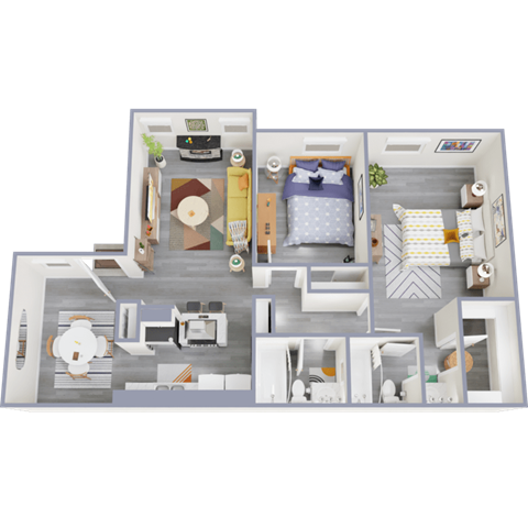Floor plan for 2 beds, 2 baths, 956 sqft